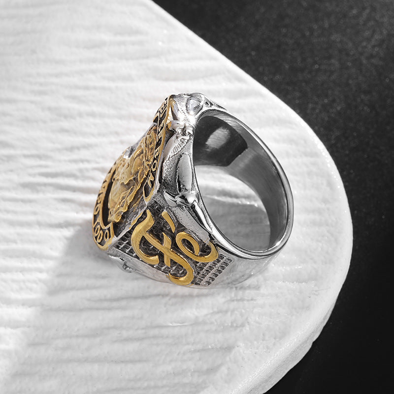 Planderful Everyday Genie Jesus Ring Gold Plated Titanium Steel For Men Hip Hop Inspired Religious Jewelry