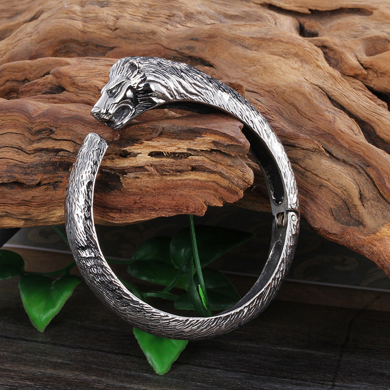 Stainless Steel Dragon Head Open Bracelet – Punk Men's