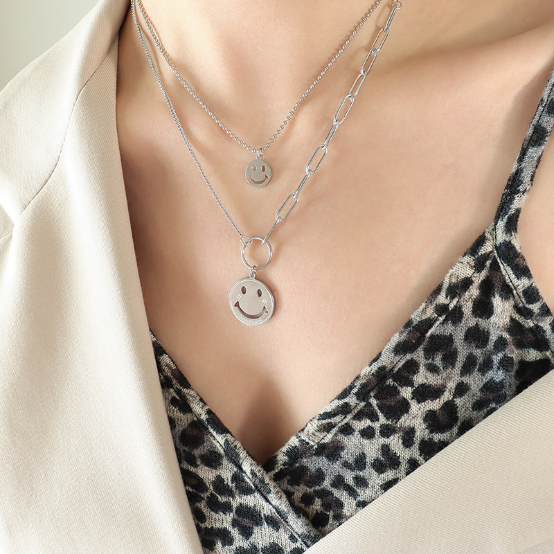 Layered Titanium Pendant Necklace Set with Splicing Chain for Women