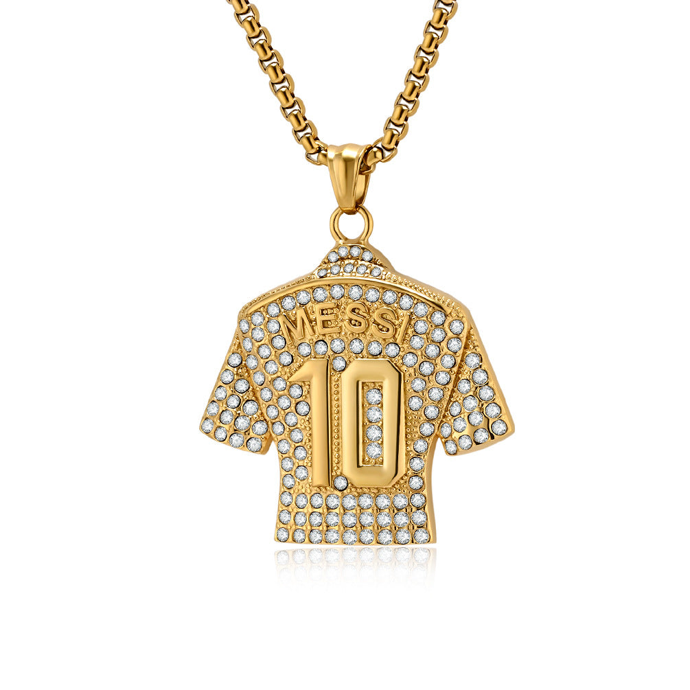 Planderful World Cup Football Jersey Pendant for Boys Bold Gold Plated Zircon Titanium Steel Necklace