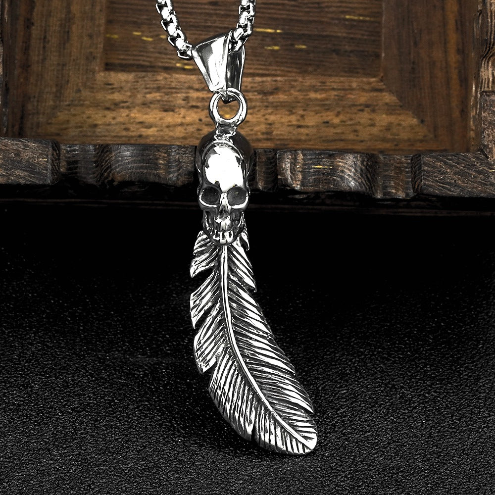 European And American Retro Skull Wings Necklace For Men