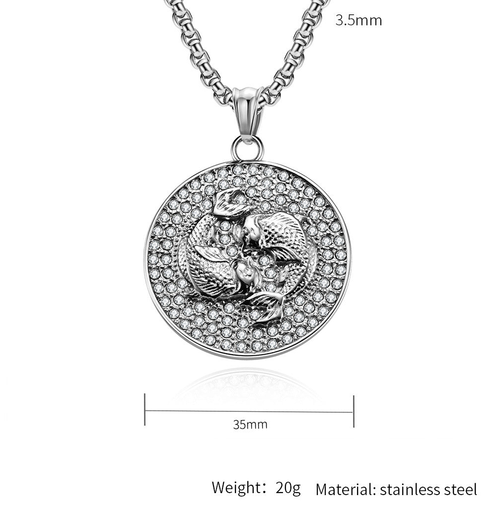 Planderful Twelve Constellations Zircon Titanium Steel Pendant For Hip Hop Style Fans