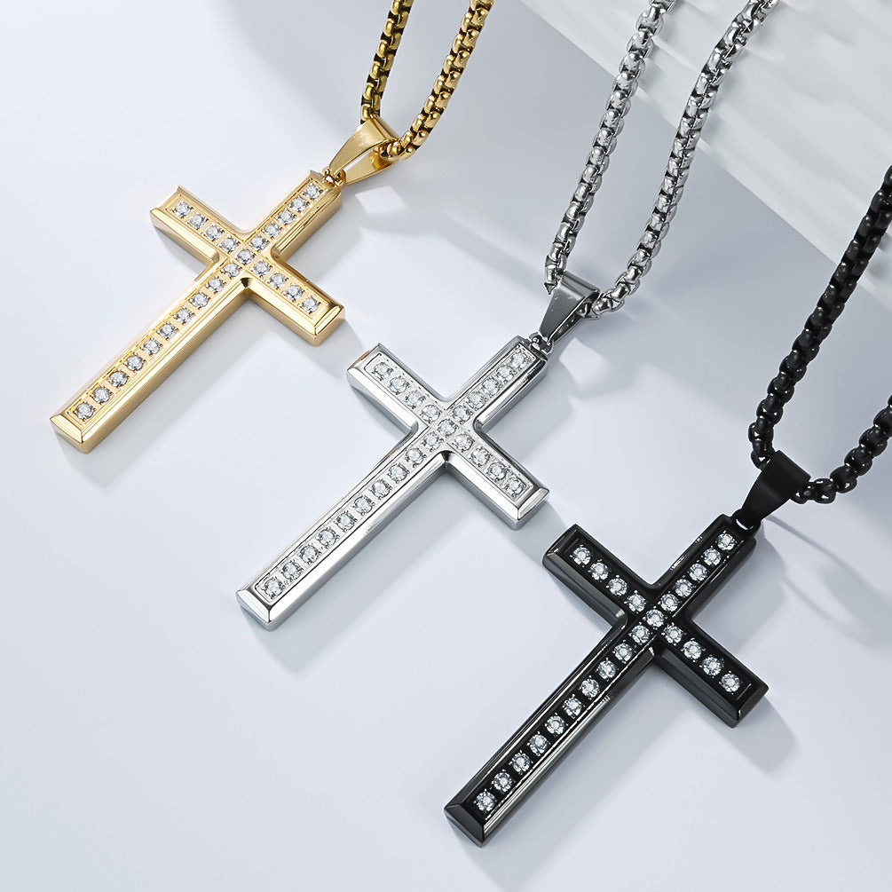 Stainless Steel Zircon Cross Necklace