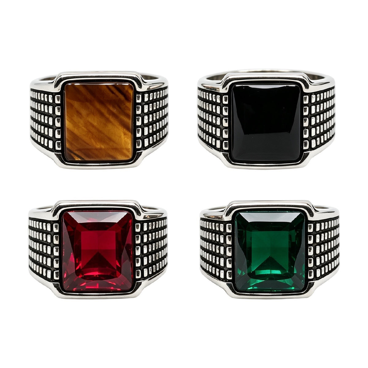 Knight-Style Colored Gemstone Titanium Steel Ring