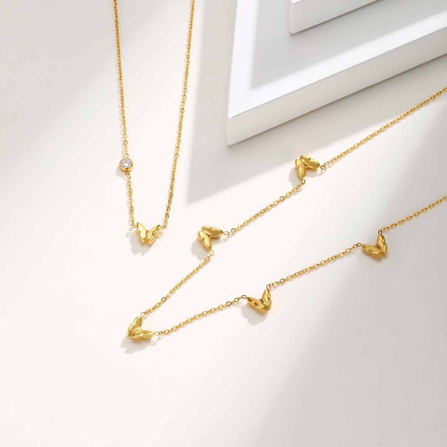 Stainless Steel Wind Delicate Sense Ladies Collarbone Chain Butterfly Necklace Gold