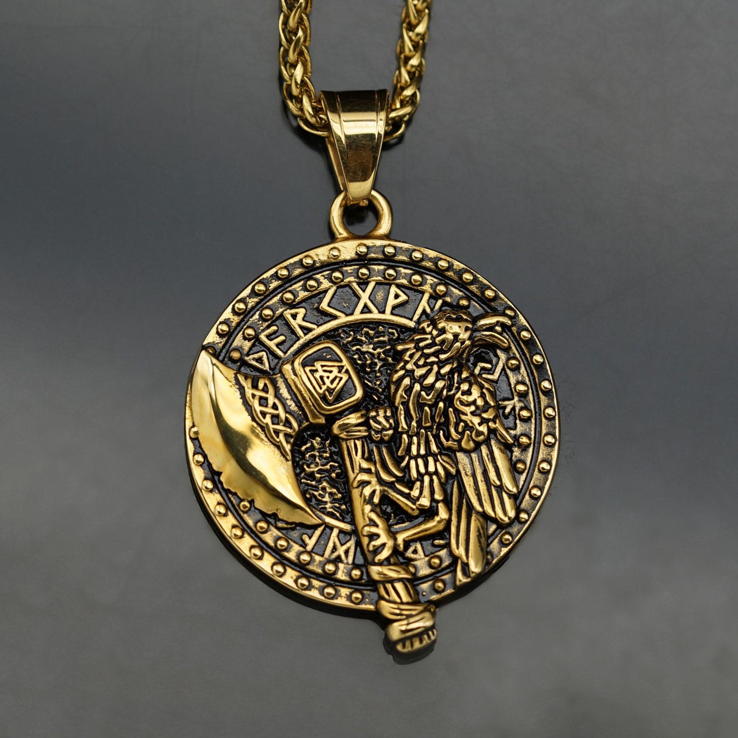 Steel Necklace – Statement Nordic Viking Axe Raven