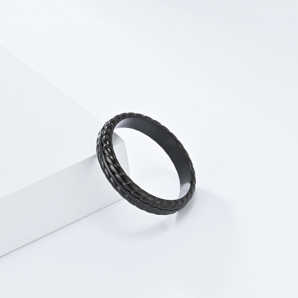 Planderful Titanium Steel Ring Wheat Ear Pattern Light Luxury Versatile Everyday Genie for Men and Women
