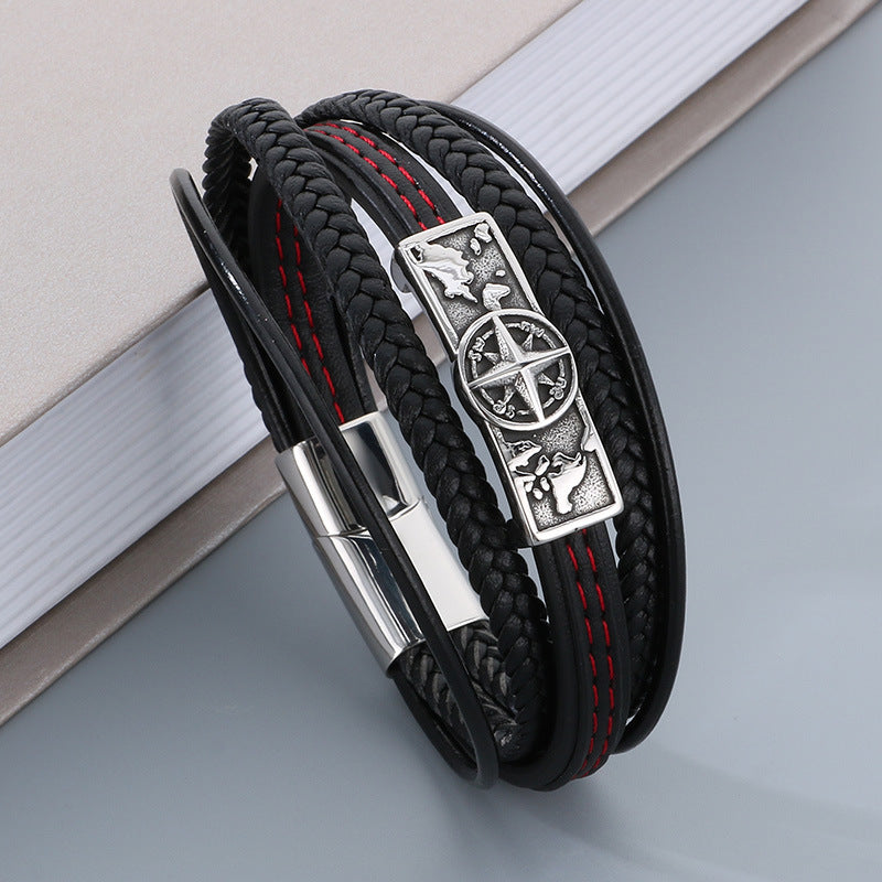 Planderful Men's Woven Leather Bracelet Magnetic Buckle