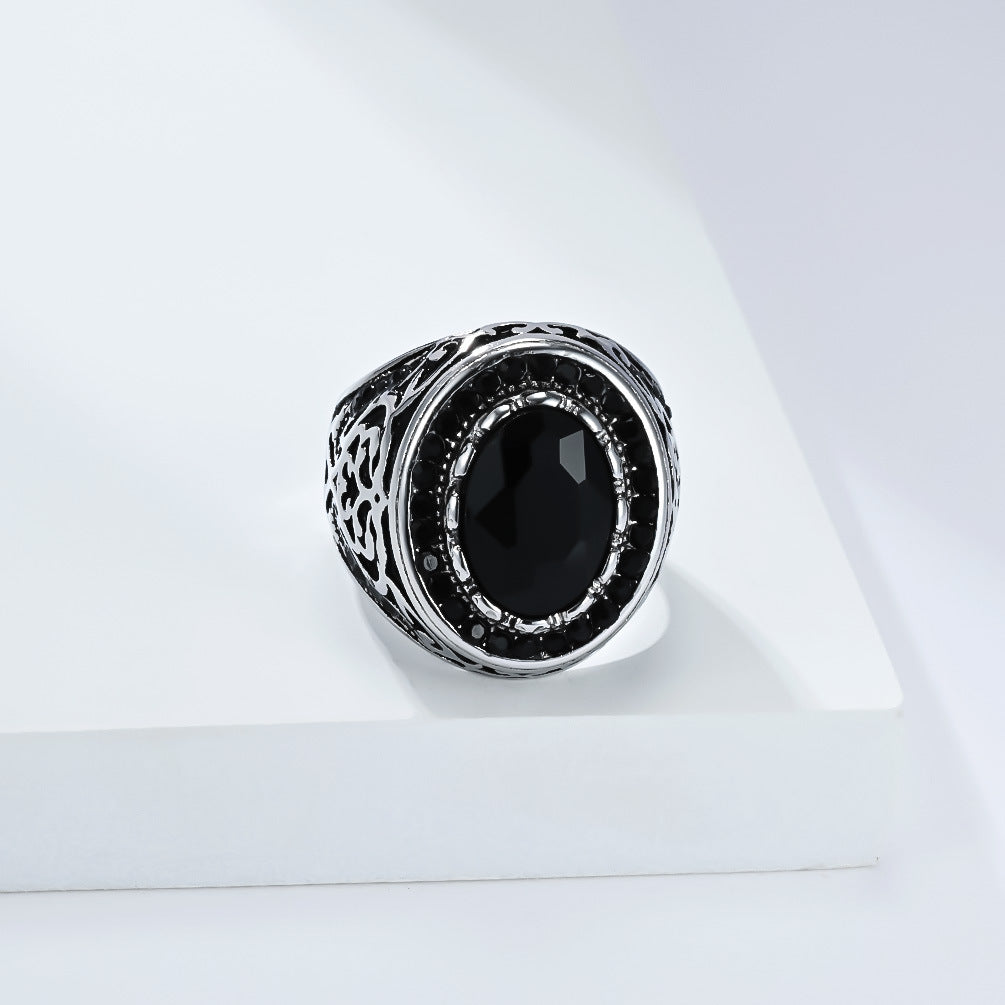 Planderful Everyday Genie Retro Zircon Ring For Men Unisex Stainless Steel Fashion Statement
