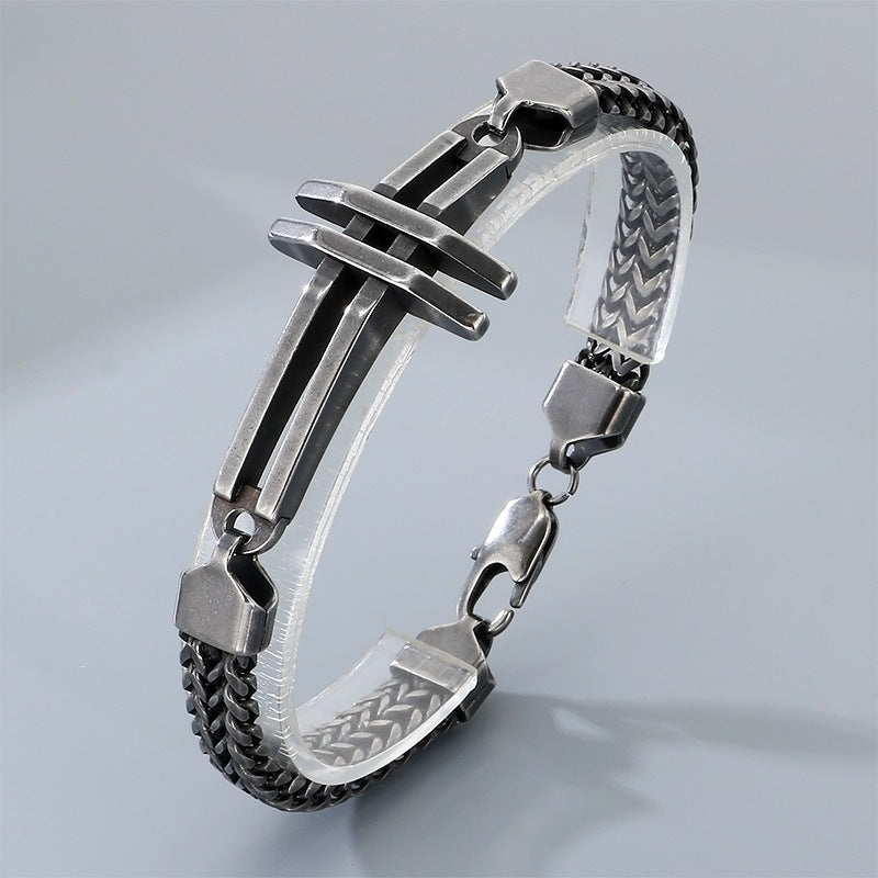 Street Shot Stainless Steel Keel Chain Men's Bracelet – Design Hollow Cross