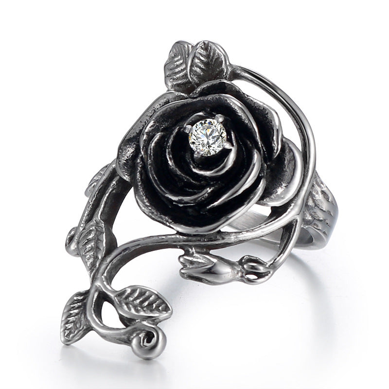 Trendy Korean-Inspired Retro Rose Ring for Women - Personalized Exaggerated Stainless Steel Jewelry
