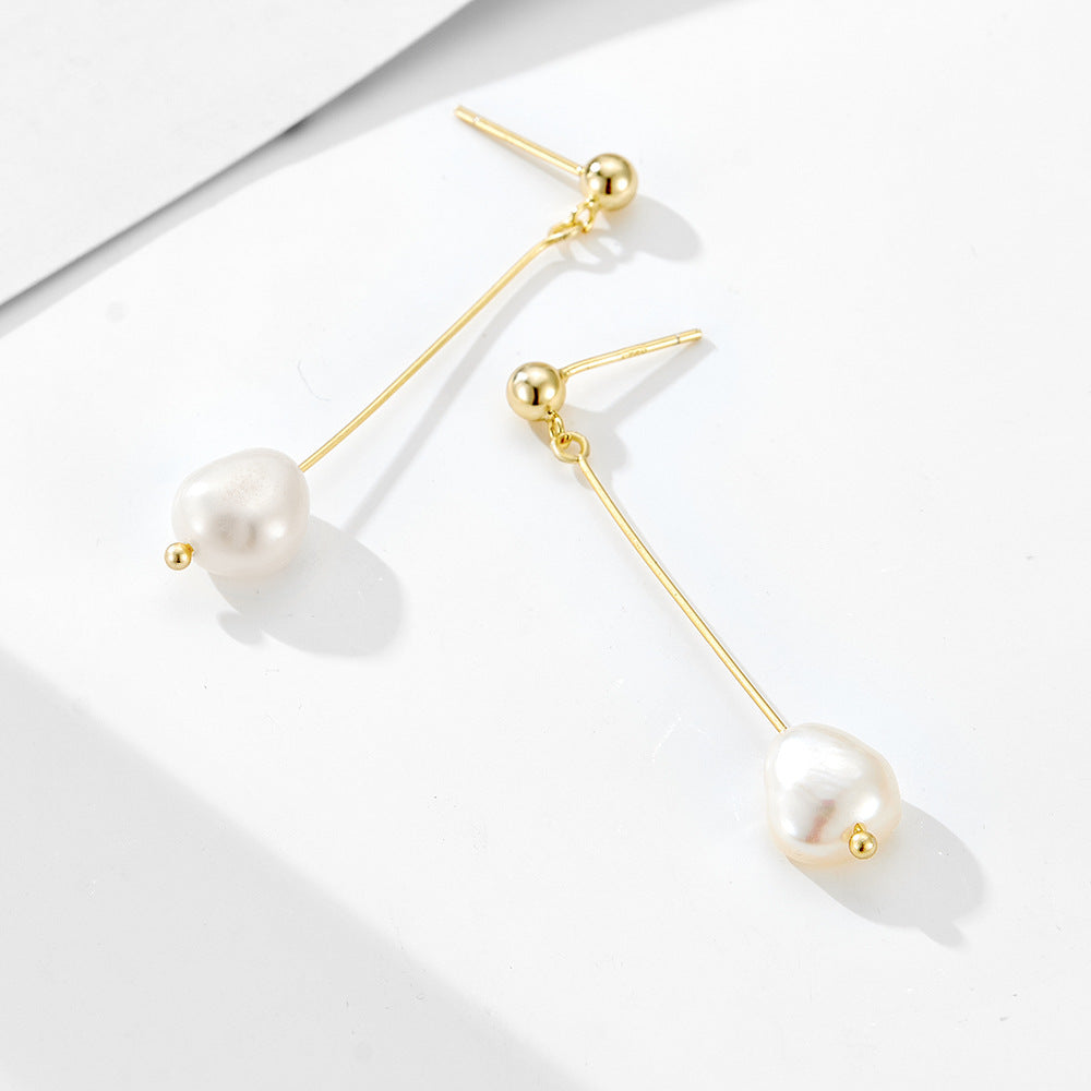 Planderful Sterling Silver Pearl Tassel Earrings For Women Long Natural Pearl Gold Plated Luxury