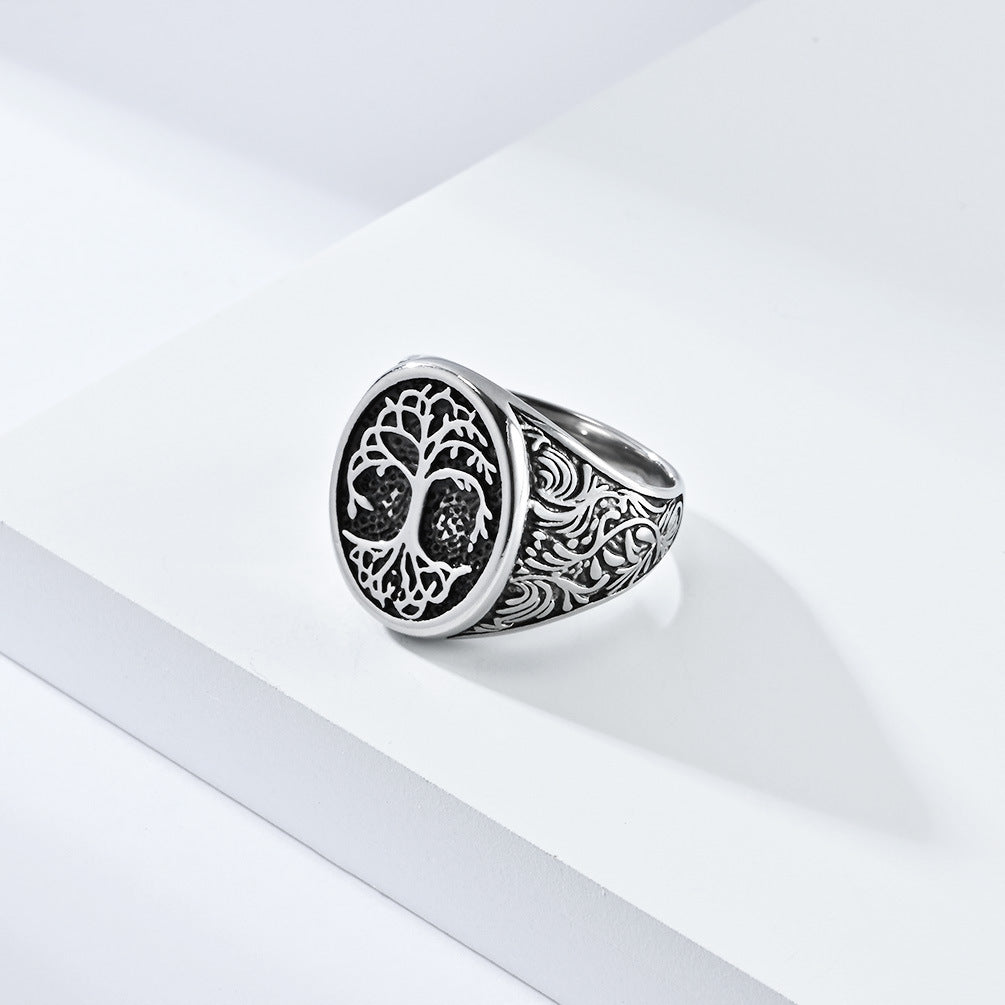 Planderful Tree Of Life Ring For Men Vintage Nordic Celtic Versatile Stainless Steel Jewelry