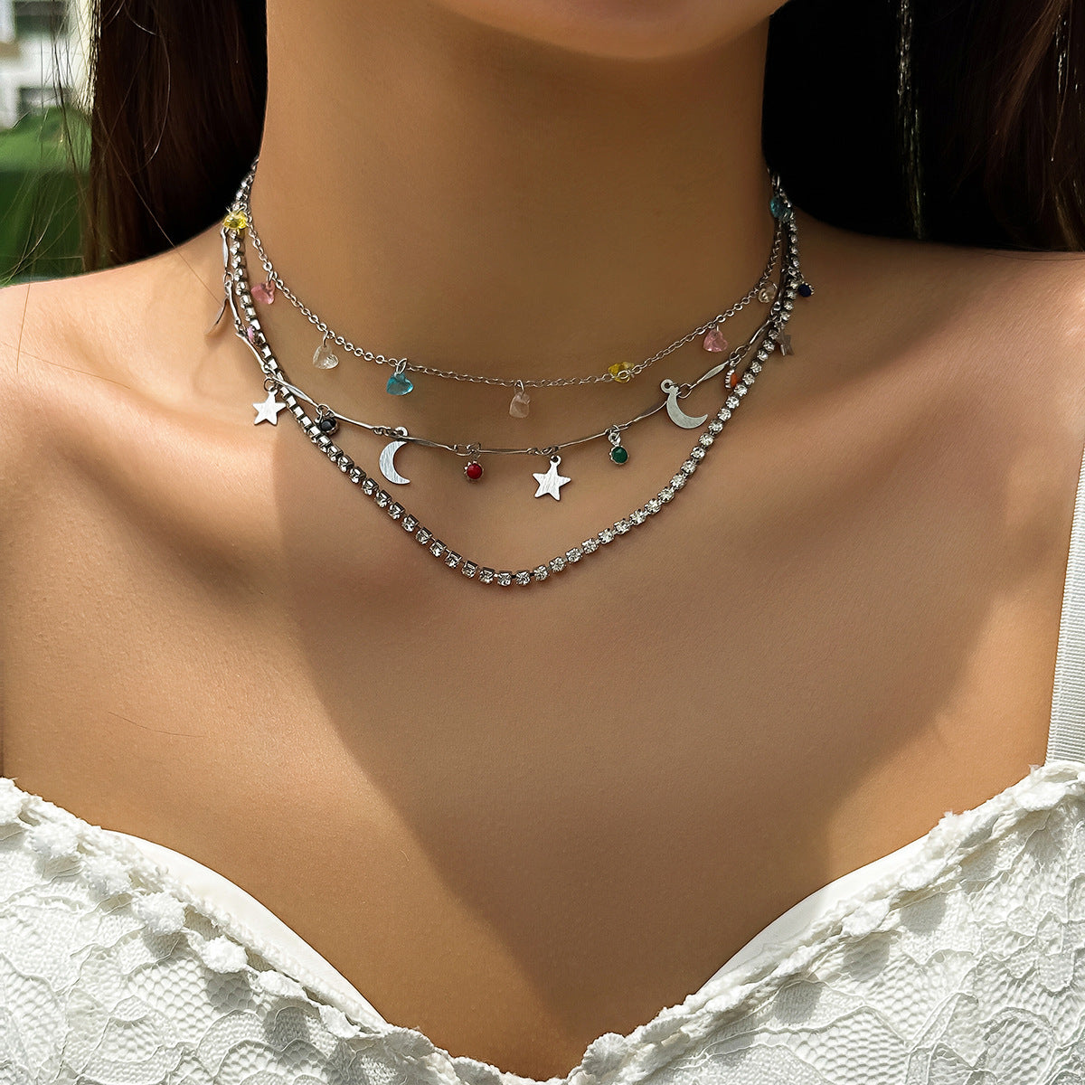 Colorful Tassel Necklace with Star and Moon Ornaments