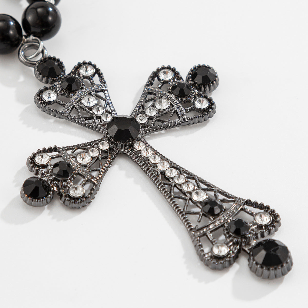 Cyber Cross & Bead Layered Necklace
