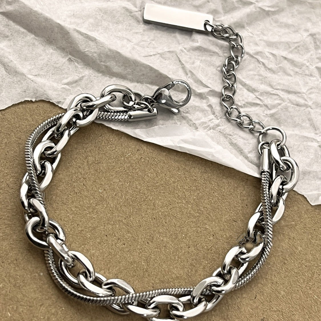 Planderful Jewelry Stainless Steel Cuban Link Bracelet Set With Snake Chain Design