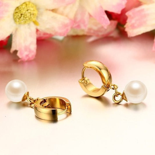 Popular Jewelry Spot 8MM Titanium Steel Pearl Earrings