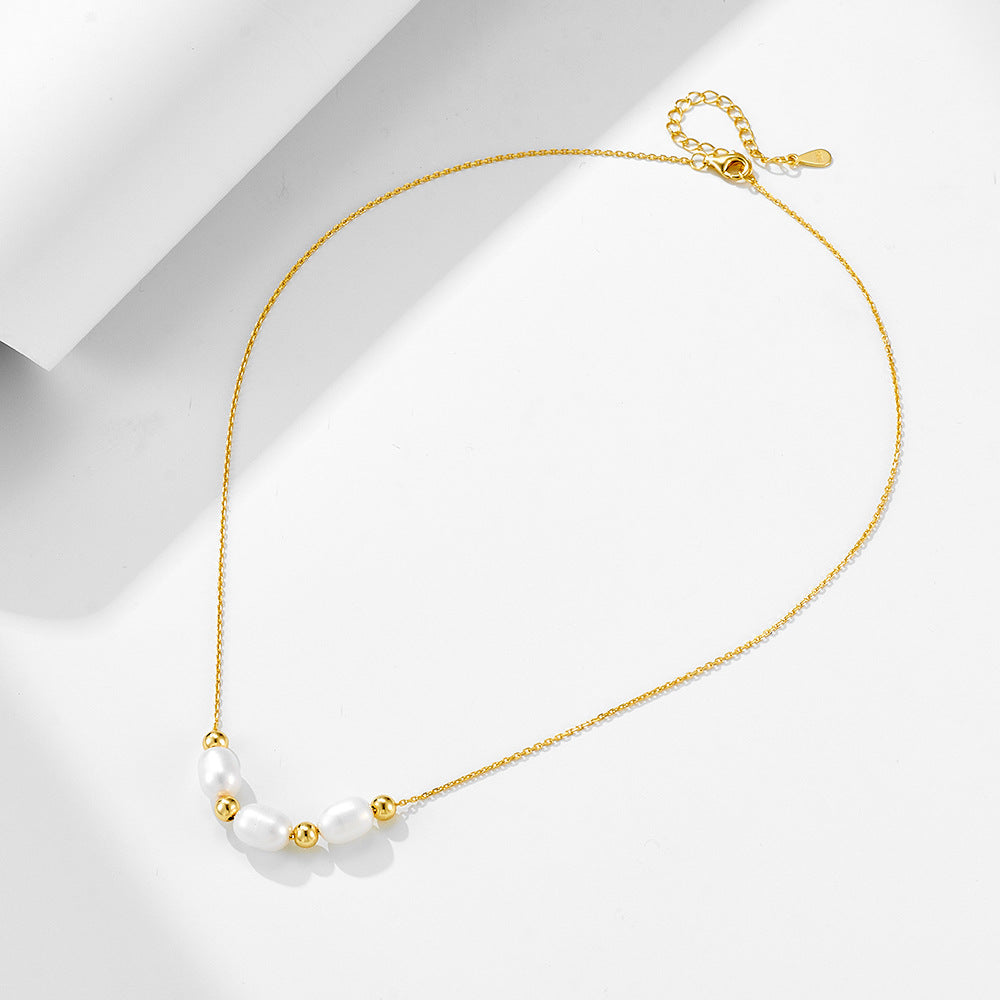 French Elegant Retro Natural Freshwater Pearl Necklace Sterling Silver Premium Clavicle Chain