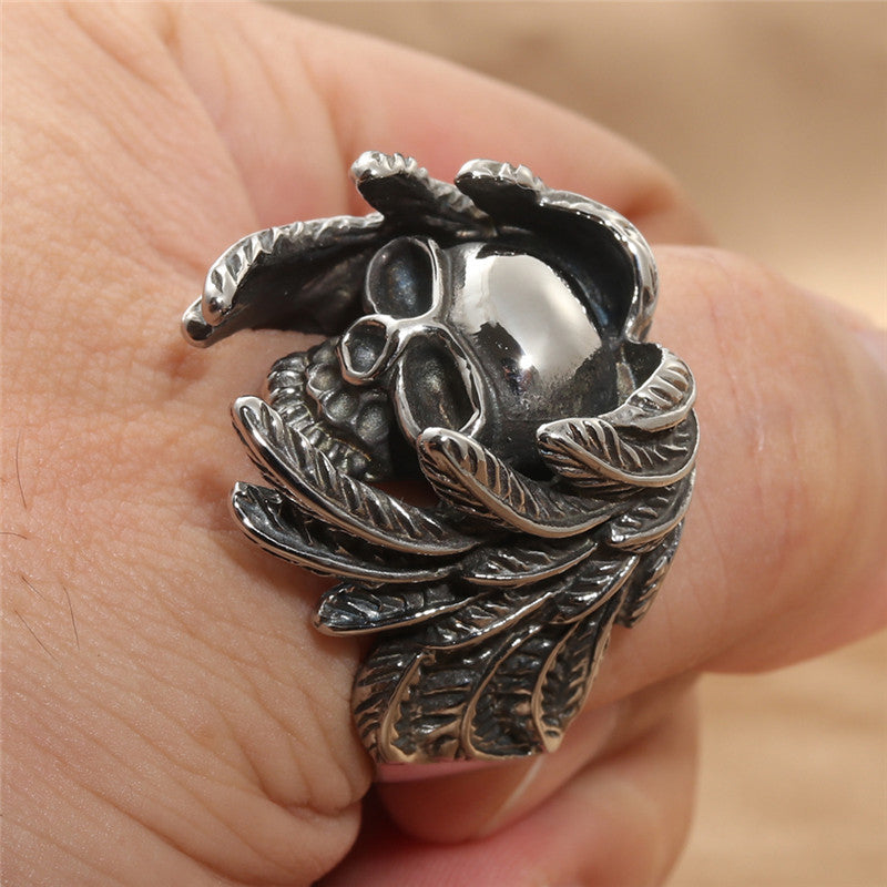 European And American Jewelry Titanium Steel Wings Skull Ring