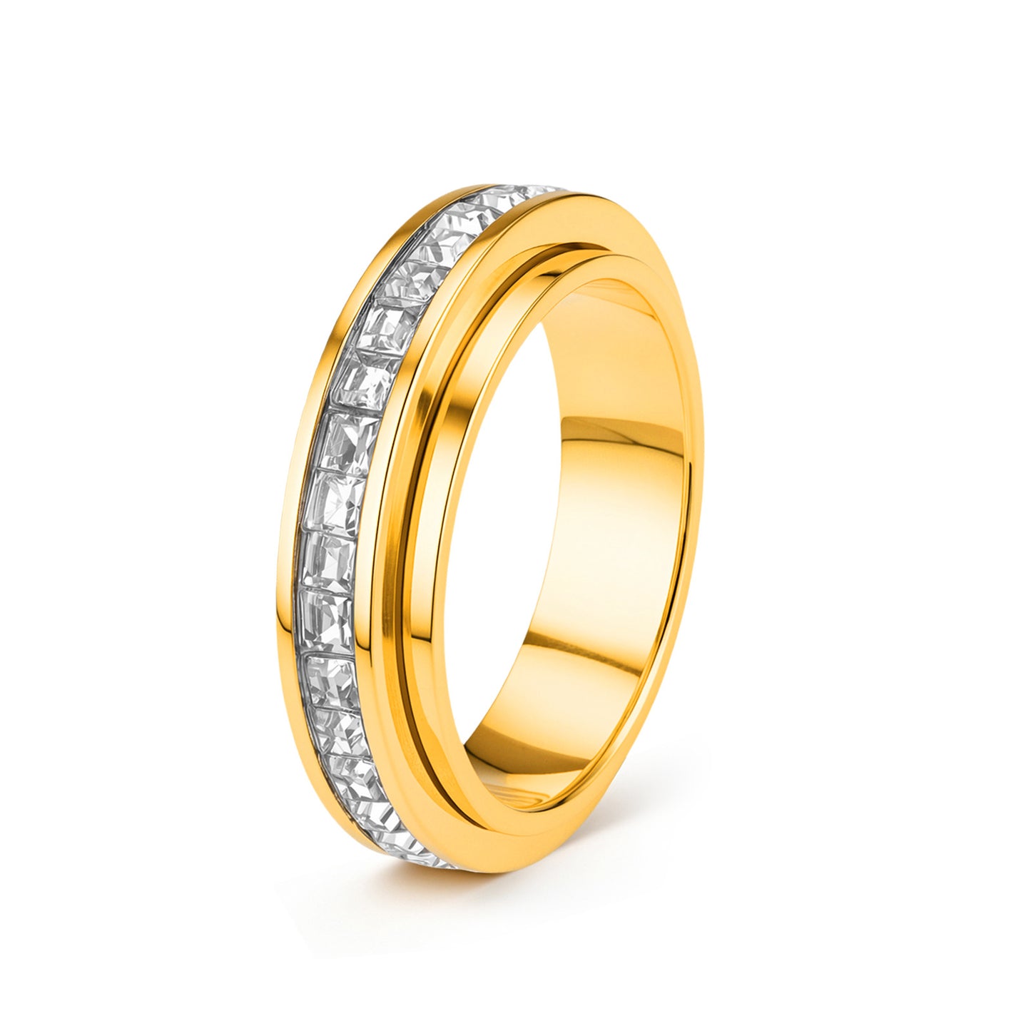 Planderful Rotatable Zircon Square Ring For Unisex Couples, Stainless Steel Modern Jewelry By Everyday Genie