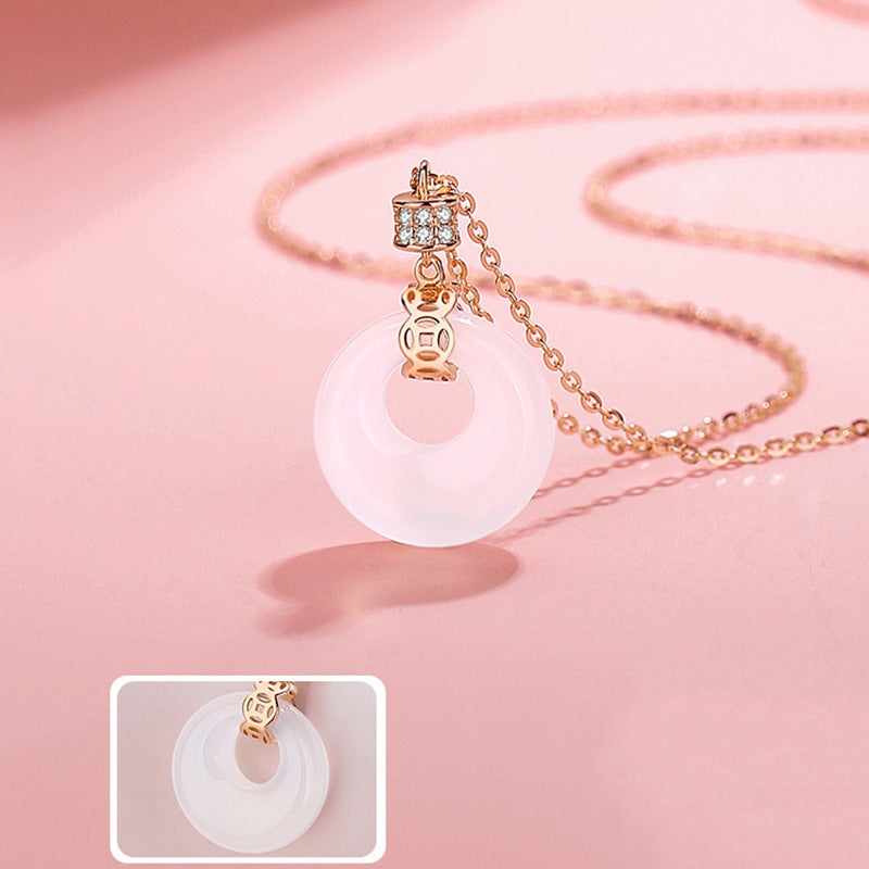 Planderful Sterling Silver Chalcedony Safety Buckle Necklace For Women Valentine Gift For Girlfriend