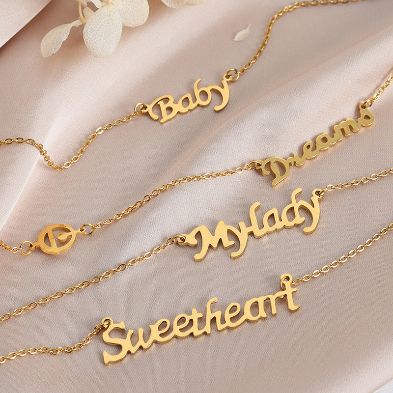 Luxurious Titanium Gold-Plated Pendant Necklace with Minimalist Design for Women