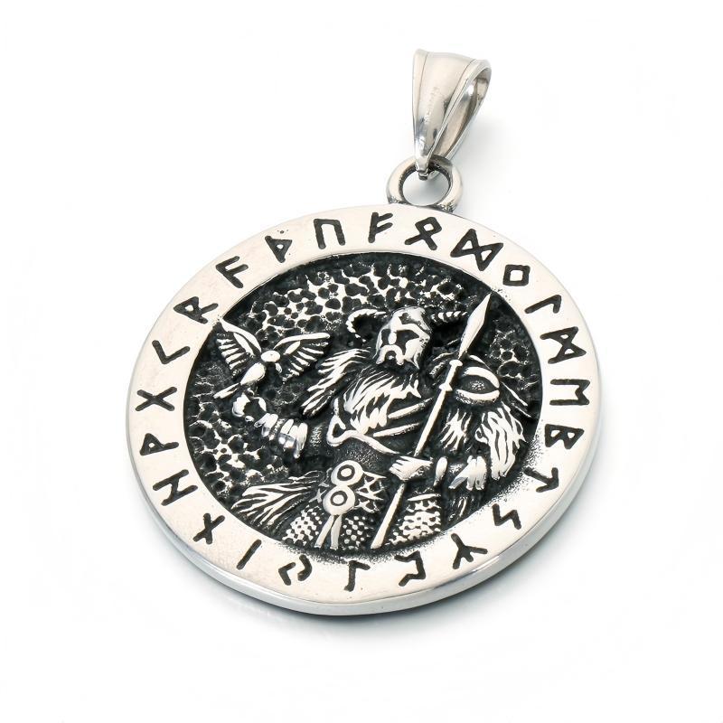 Vintage Aztec Solar Calendar Pendant Viking Celtic Odin Head Stainless Steel Men's Necklace