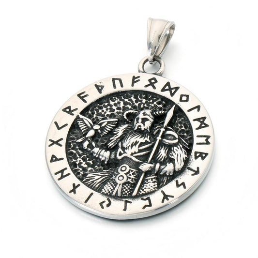 Vintage Aztec Solar Calendar Pendant Viking Celtic Odin Head Stainless Steel Men's Necklace