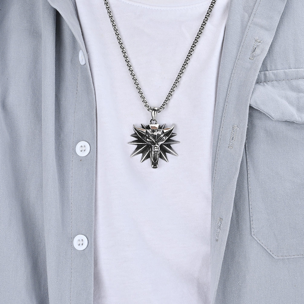 Online Game Witcher 3 Wolf Head Necklace for Men