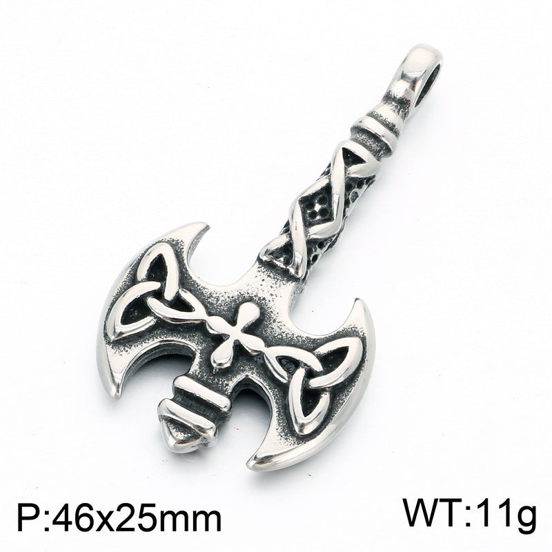 Viking Weapon Tomahawk Short Sword Titanium Steel Pendant Vintage Celtic Skull Axe Knife Necklace