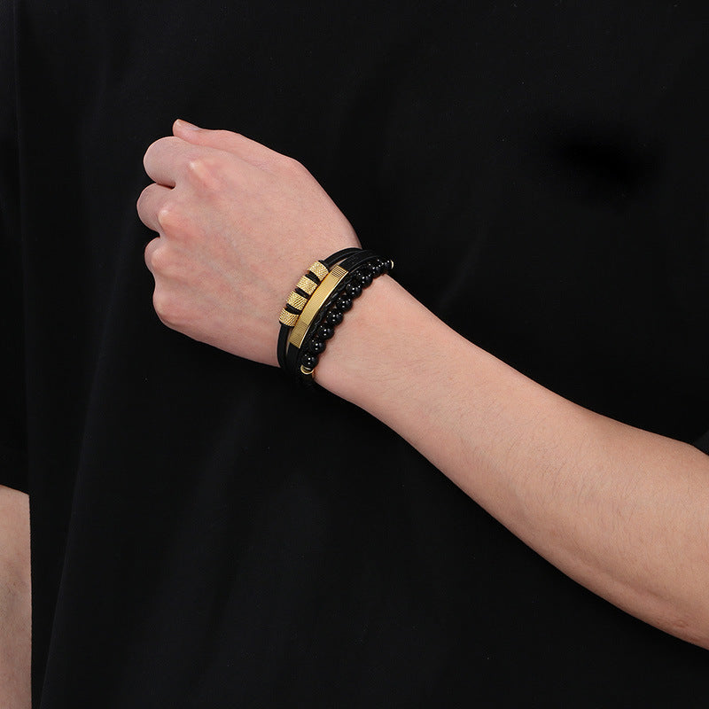 Planderful Magnetic Buckle Men's Bracelet Volcanic Stone