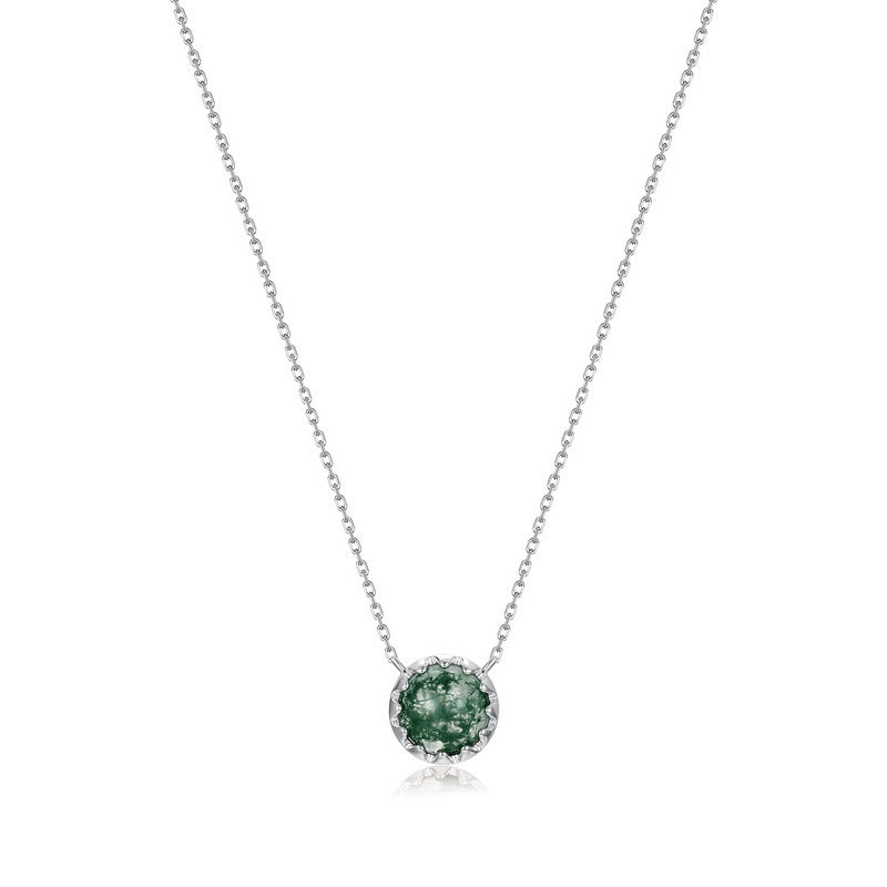 Planderful Jewelry Moss Agate Necklace in Sterling Silver With Zircon Inlays Elegant Retro Style