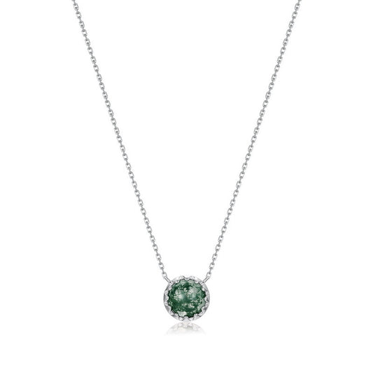 Planderful Jewelry Moss Agate Necklace in Sterling Silver With Zircon Inlays Elegant Retro Style