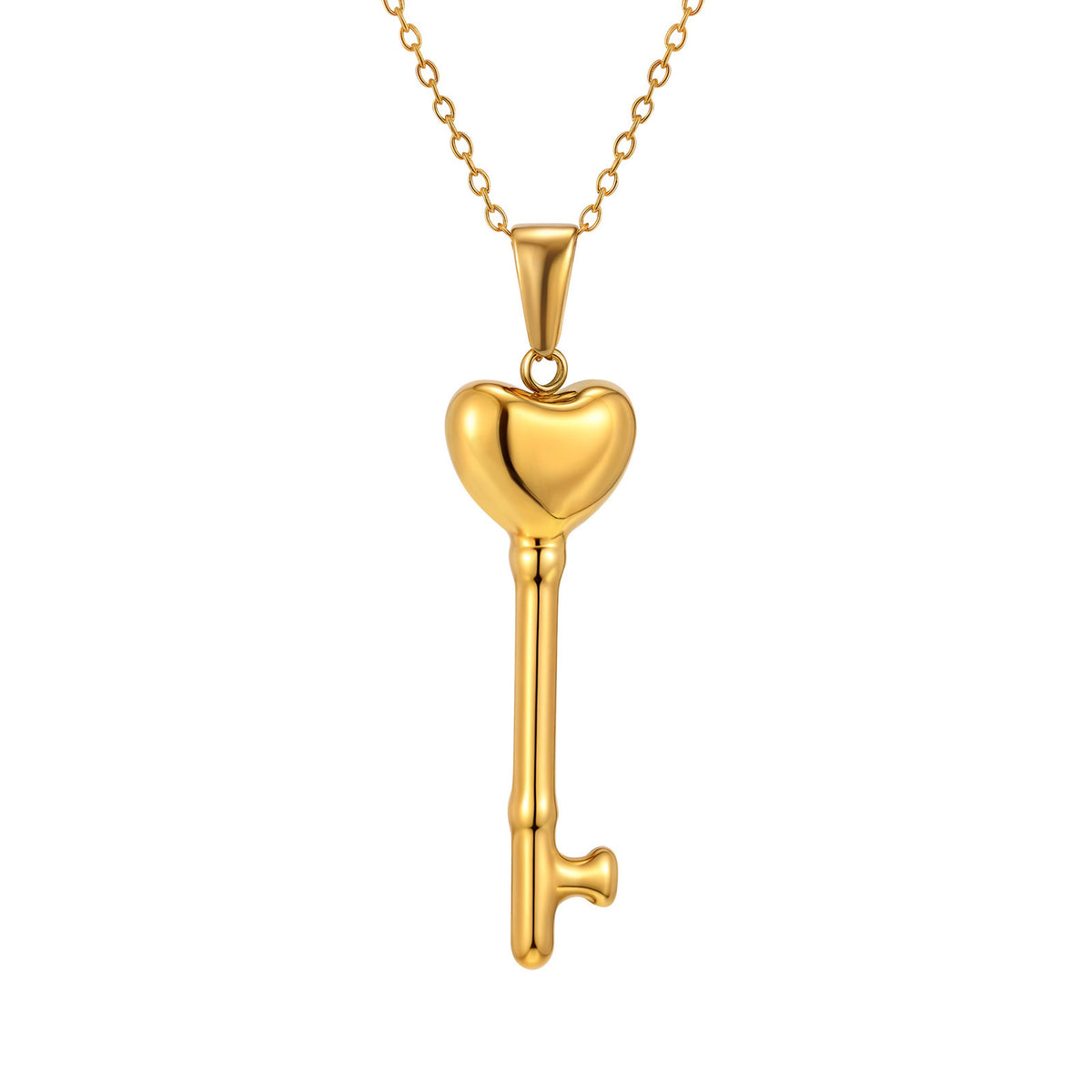Stainless Steel Hollow Key Pendant Necklace Women's