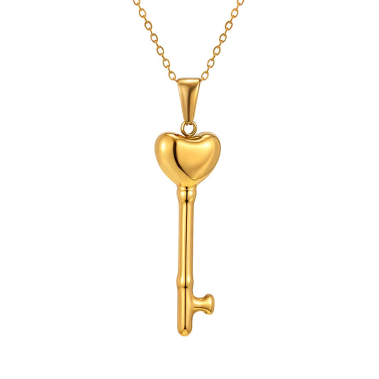 Stainless Steel Hollow Key Pendant Necklace Women's