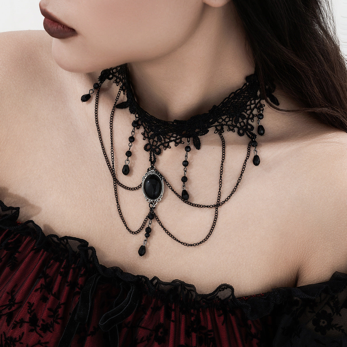 Gothic Lace Gemstone-Style Choker