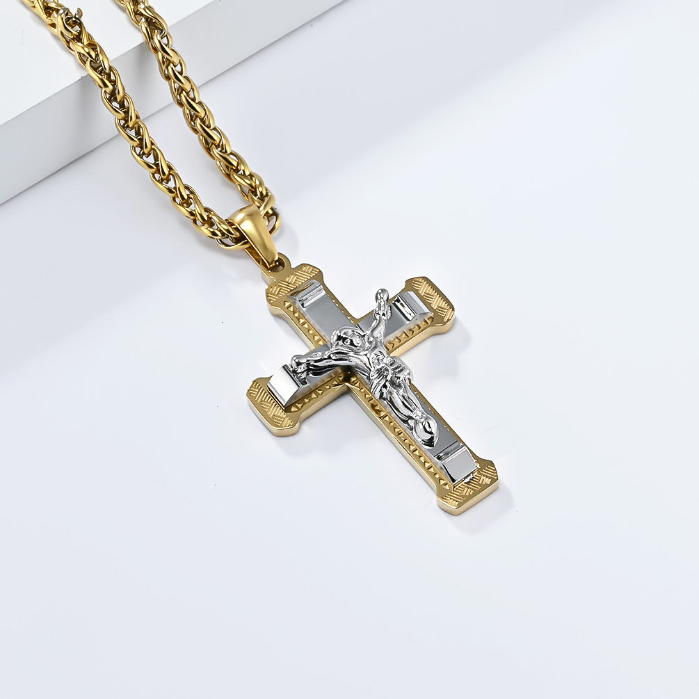Timeless Titanium Steel Cross Necklace for Discerning Men