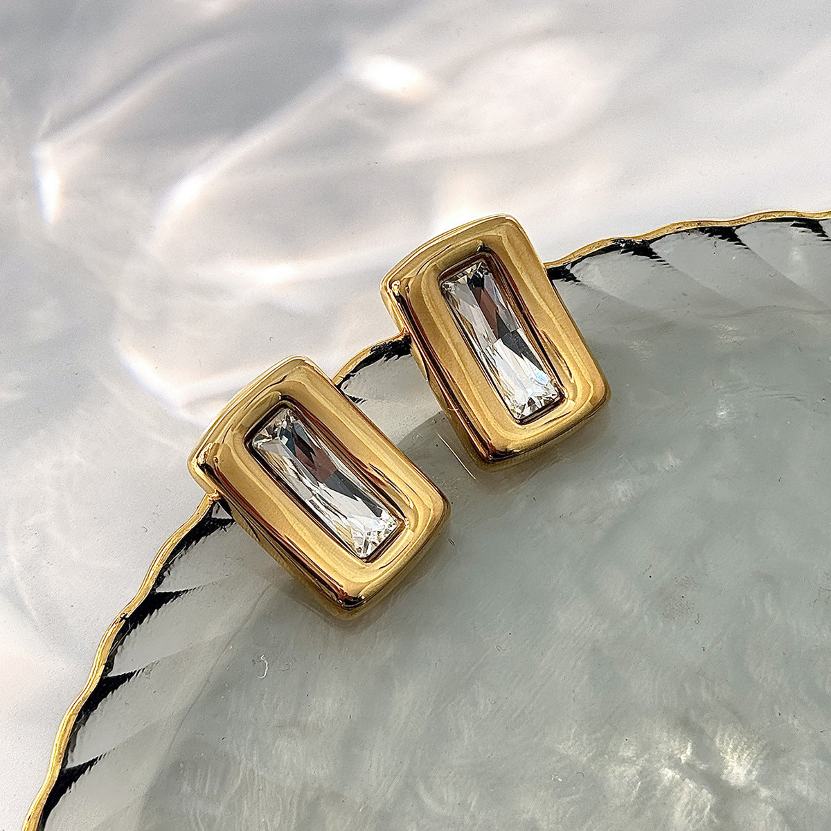 Stainless Steel Stud Earrings Retro Geometric Square Industrial Design Zircon Accent For Women By Planderful