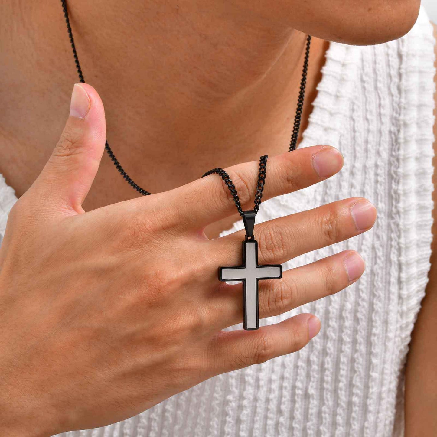 Planderful Stainless Minimalist TwoTone Cross Pendant Men