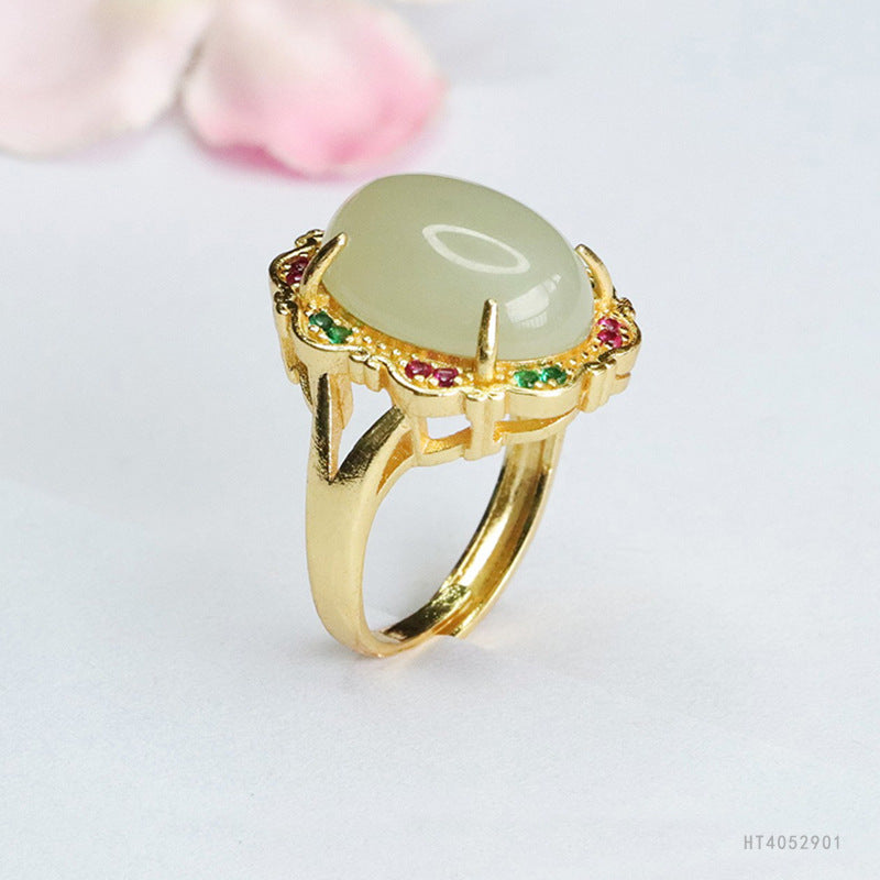 Qingshui Hetian Jade Petal Ring
