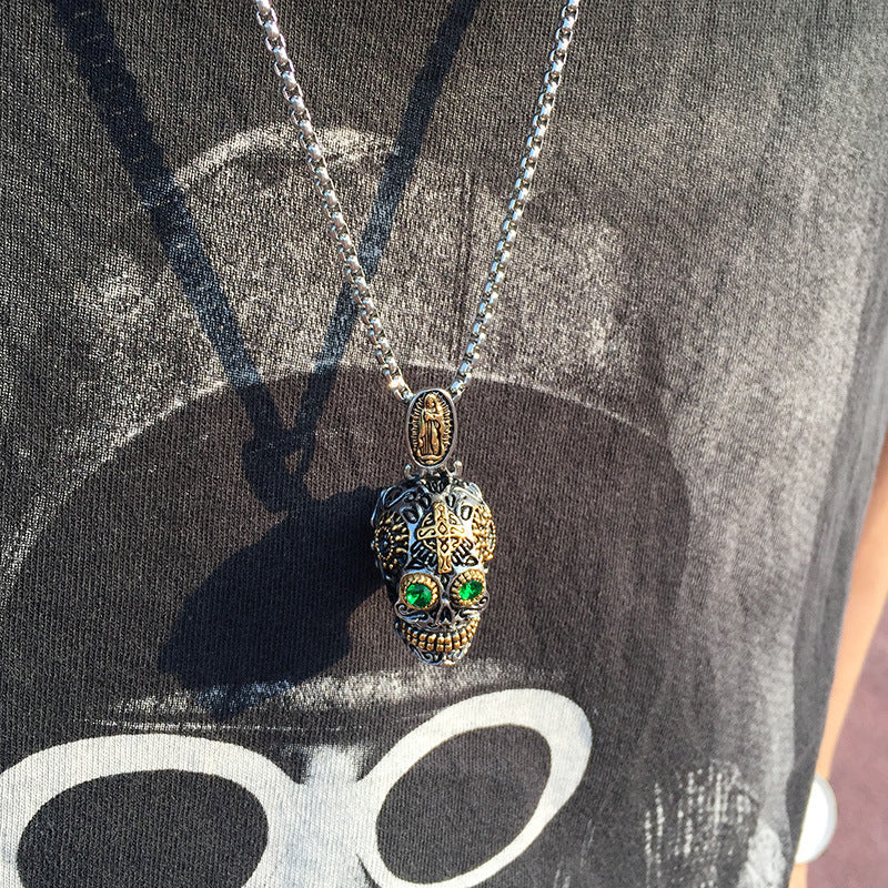 Titanium Steel Punk Ghost Head Pendant Gold Skull Jewelry