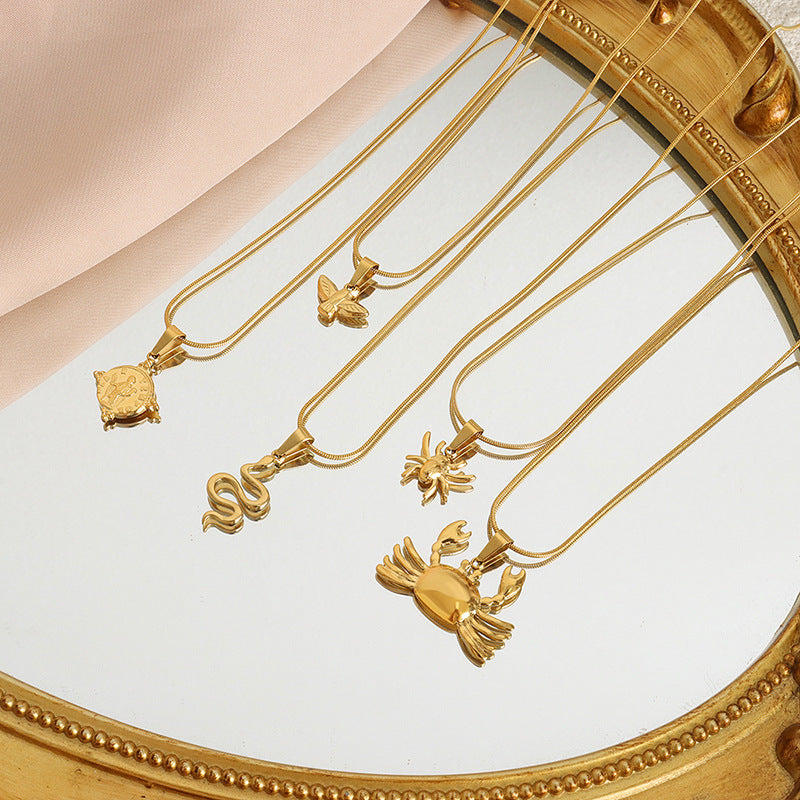 Niche Animal Pendant Necklace with Titanium Steel and Real Gold Accents