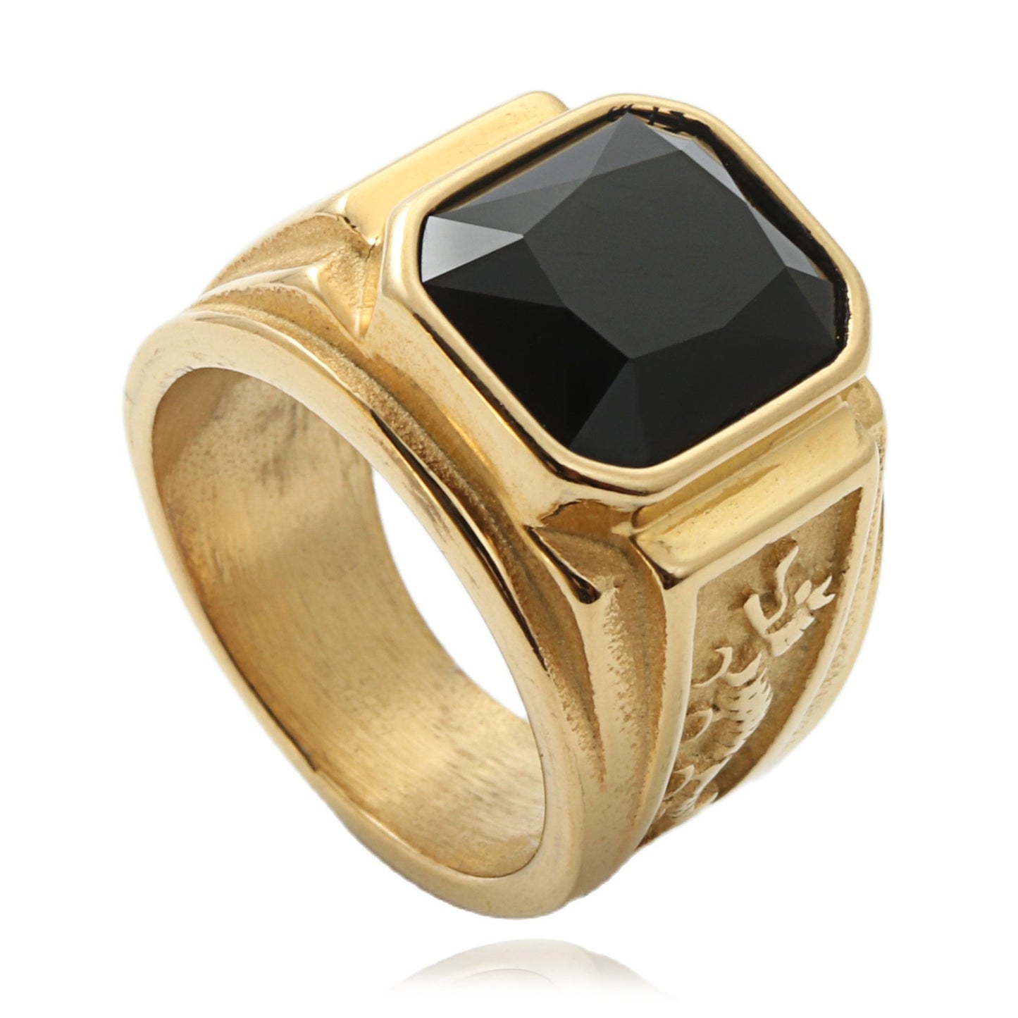 Titanium Steel Multi-Color Gemstone Dragon Ring for Stylish Men - Retro Punk Trendsetter