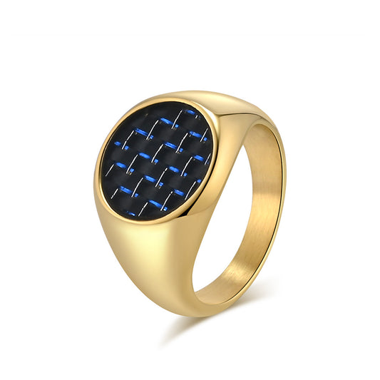 Planderful Carbon Fiber Inlaid Steel Ring For Men With Luxury Geometric Round Design Everyday Genie Collection