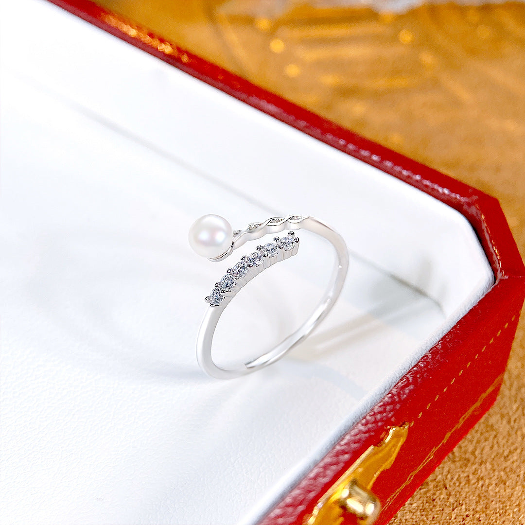 S925 Sterling Silver Freshwater Pearl Ring — Adjustable