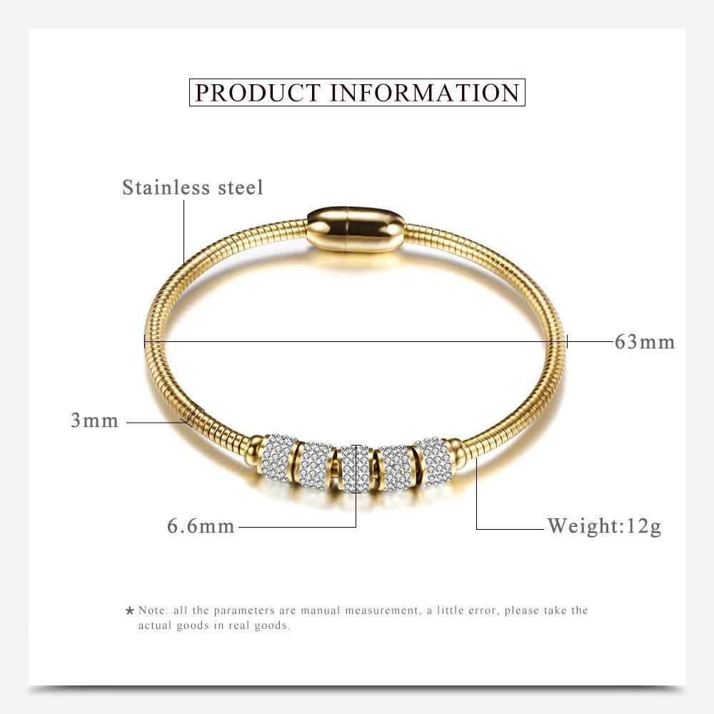 Planderful Stainless Steel Beaded Bracelet With Inlaid Zircon For Women Elegant Light Luxury