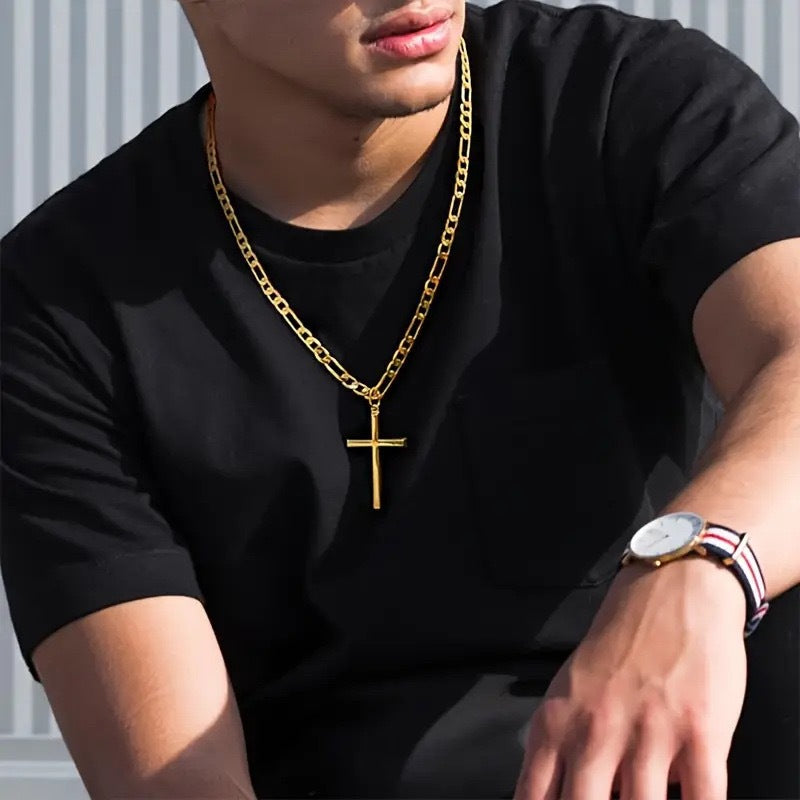 Planderful Durable Titanium Steel Hip Hop Cross Pendant Cuban Chain Necklace For Men Unisex Streetwear