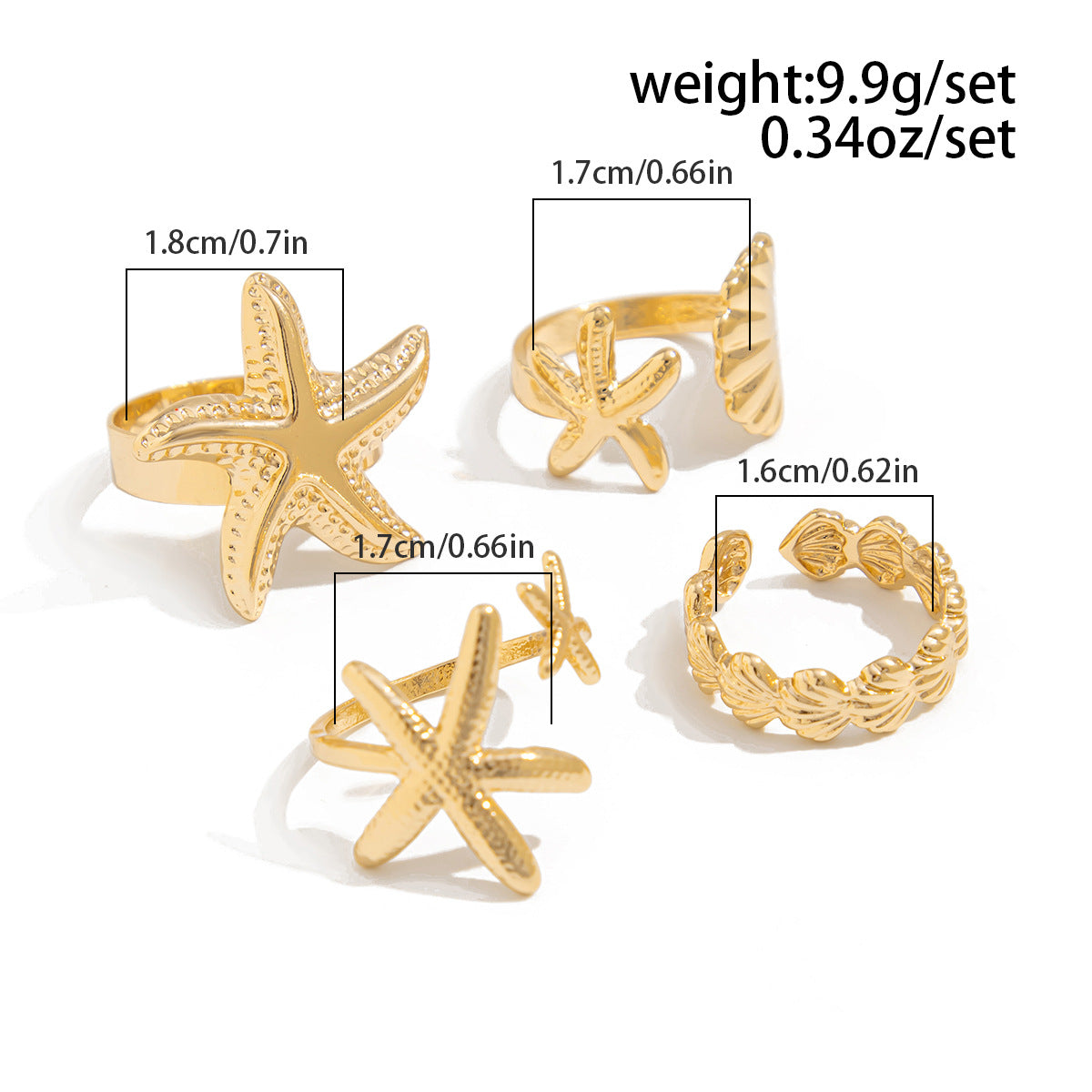 Planderful Vienna Verve Starfish Shell Ring Vacation Style For Women Ocean Inspired Statement Jewelry