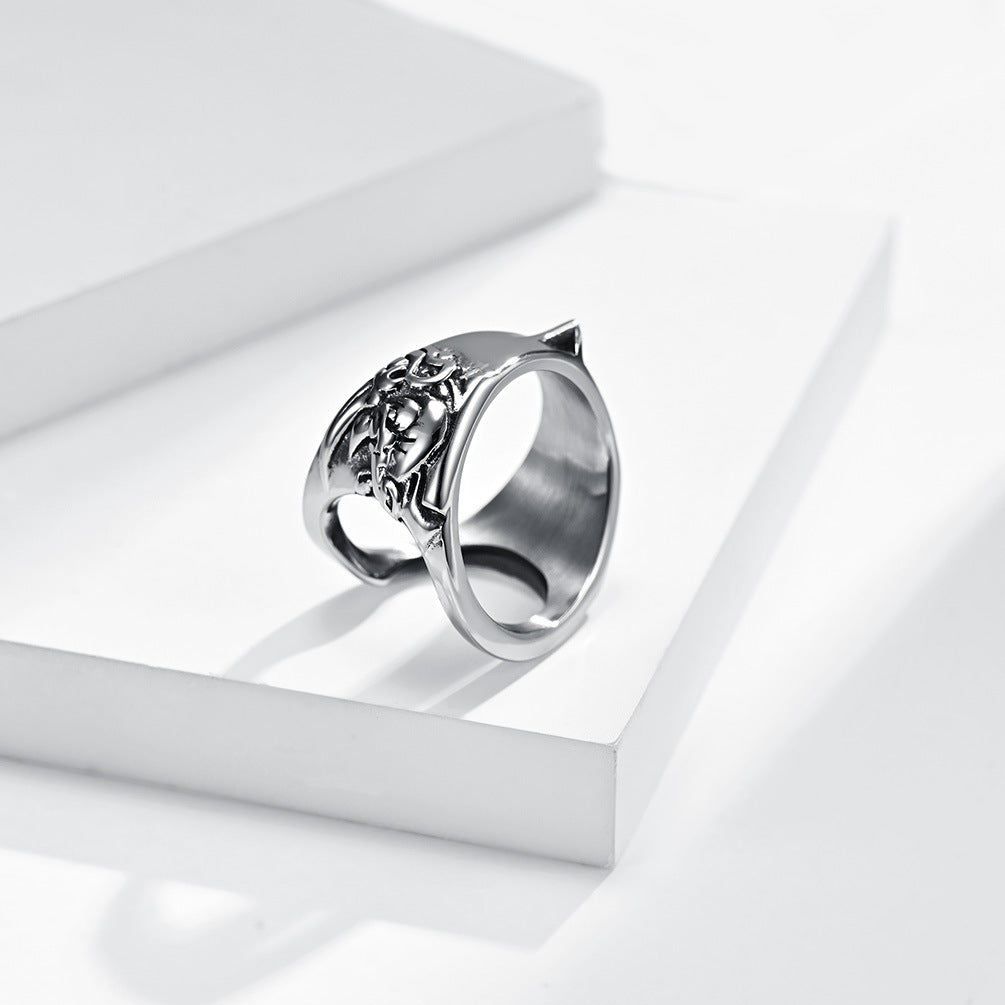 Planderful Rhino Head Self Defense Ring Titanium Steel Multi Functional Bold Hipster Accessory