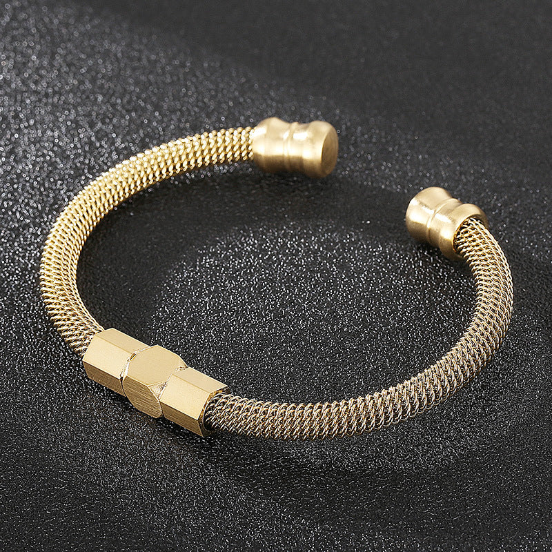 Rock Hip-Hop Spring Cable Opening Titanium Steel Men's Bracelet